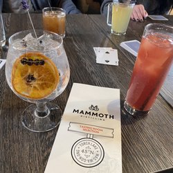 Mammoth Distilling - (from the back to the front) M-88, Hot Toddy (with fresh lavender), Torch Lake Drive, and Mammoth Gin and Tonic.