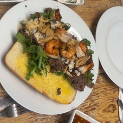 Fragola's Catering & The Kitchen - Surf and turf sandwich, cucumber and tomato salad and tortilla soup