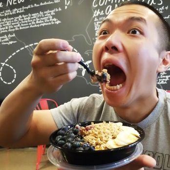 Founders Coffee - My friend is super enthusiastic about the açai bowl. Mouth shown for scale. - Coffee & Tea Near Me - Las Vegas, Nevada