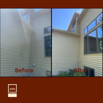 Homestead Exteriors - Another before and after from a siding power wash! We remove all the mildew and mold from your sidings! - Window Washing Near Me - Fort Wayne, Indiana Homestead Exteriors - Another before and after from a siding power wash! We remove all the mildew and mold from your sidings! - Window Washing Near Me - Fort Wayne, Indiana