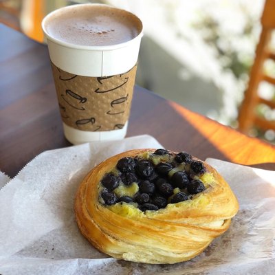 Photo of CroBean - Alpine, CA, US. Blueberry cream cheese croissant and Mexican hot chocolate