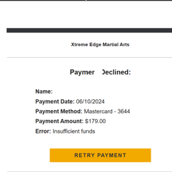 Xtreme Edge Martial Arts - Payment decline