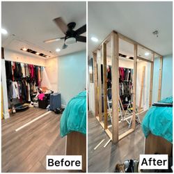 Kotov's Handyman - Framing new wall structure -- custom partition built to create a separate closet area.