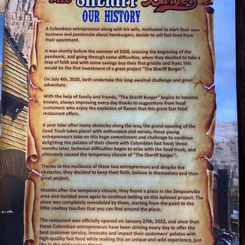 The Sheriff Burger - Their story! Very cool! - Burgers Near Me - Simpsonville, South Carolina