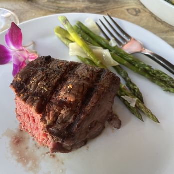 Beehive Augusta Tavern - Filet, medium and asparagus. Flower is from my sangria - American Near Me - Augusta, Kentucky