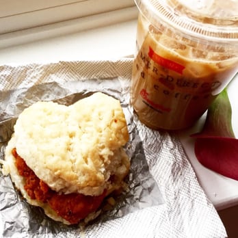 Chick-fil-A - Valentine's heart shape chicken biscuit & free coffee :) - Fast Food Near Me - Woodbridge, Virginia