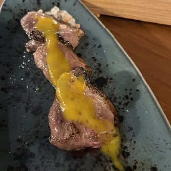 Abaceria del Postigo - Torched duck with mango cream and white truffle oil - Tapas Bars Near Me - Seville, SE Abaceria del Postigo - Torched duck with mango cream and white truffle oil - Tapas Bars Near Me - Seville, SE