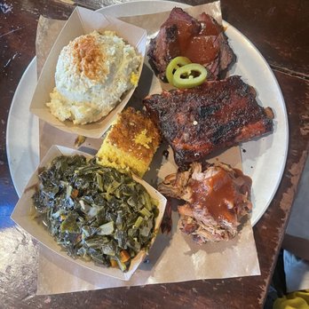 Dinosaur Bar-B-Que - potato salad greens pulled pork ribs brisket corn bread - Barbeque Near Me - New York, New York Dinosaur Bar-B-Que - potato salad greens pulled pork ribs brisket corn bread - Barbeque Near Me - New York, New York