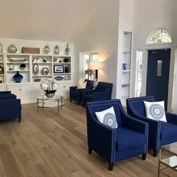 Beautiful blue accents in the bright waiting room