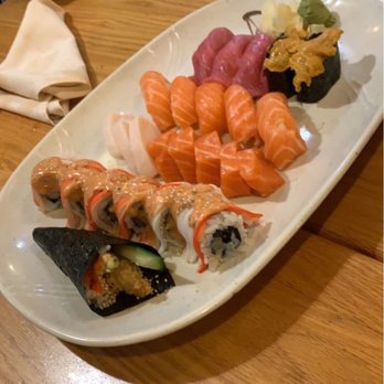 Oishii - tempura hand roll, shaggy dog maki, escolar sashimi, salmon sashimi, salmon sushi, toro (fatty tuna), uni - Sushi Bars Near Me - Houston, Texas Oishii - tempura hand roll, shaggy dog maki, escolar sashimi, salmon sashimi, salmon sushi, toro (fatty tuna), uni - Sushi Bars Near Me - Houston, Texas