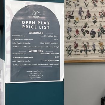 Grow Cafe - open play price list - Themed Cafes Near Me - Charlotte, North Carolina