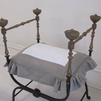 Petaluma Textile and Design - Custom Pillow for Antique Stool - Furniture Reupholstery Near Me - Petaluma, California Petaluma Textile and Design - Custom Pillow for Antique Stool - Furniture Reupholstery Near Me - Petaluma, California