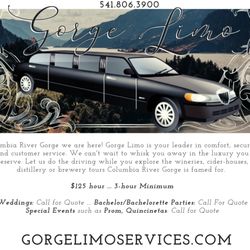 Gorge Limo - Columbia River Gorge Wedding Planning. Hood River Car Service. Limousine Services. Party Bus. Gorge Limo drives you in style to your Events.