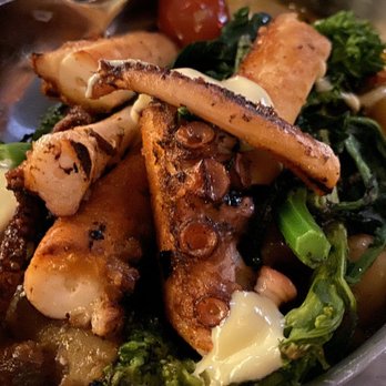 Cellaio Steak - The grill octopus with broccoli rabe, tomatoes and potatoes. It was very good but not enough octopus - Italian Near Me - Monticello, New York