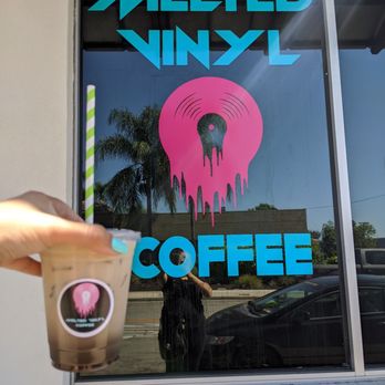 Melted Vinyl Coffee - Emo Latte in front of window signage - Coffee & Tea Near Me - Brea, California Melted Vinyl Coffee - Emo Latte in front of window signage - Coffee & Tea Near Me - Brea, California
