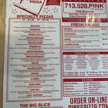 Pink's Pizza - Menu - Pizza Near Me - Houston, Texas Pink's Pizza - Menu - Pizza Near Me - Houston, Texas