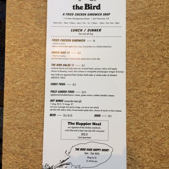 The Bird - Menu (lunch/dinner) - Chicken Shop Near Me - San Francisco, California The Bird - Menu (lunch/dinner) - Chicken Shop Near Me - San Francisco, California