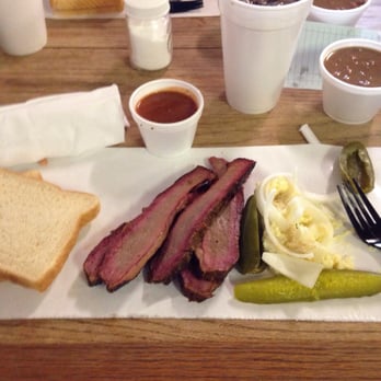 Van's Barbecue - Brisket with all the fixings! The brisket had a good smoke and wasn't dried out, the sides where like momma made them! - Barbeque Near Me - Oakville, Texas