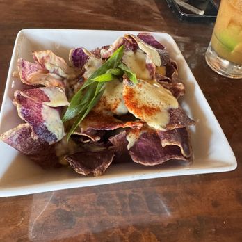 Oasis on the Beach - Sweet Potato chips with poblano sauce - Hawaiian Near Me - Kapaa, Hawaii Oasis on the Beach - Sweet Potato chips with poblano sauce - Hawaiian Near Me - Kapaa, Hawaii