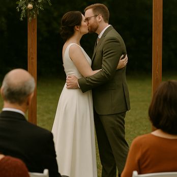 Hitchin’ a Bride - An Indianapolis couple sharing a kiss at an intimate outdoor micro-wedding. - Officiants Near Me - Indianapolis, Indiana