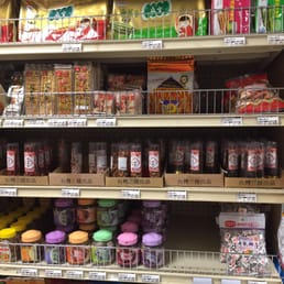 a variety of snacks on shelves