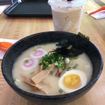 Kawaii Boba Cafe - Tonkatsu Ramen accompanied by lavender milk tea w/ peach poppers - Bubble Tea Near Me - Albuquerque, New Mexico