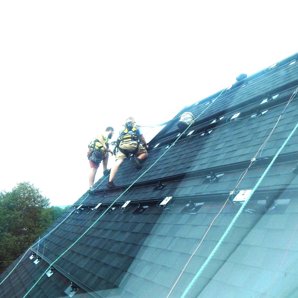 Outside electrical work shortly before the downpour.