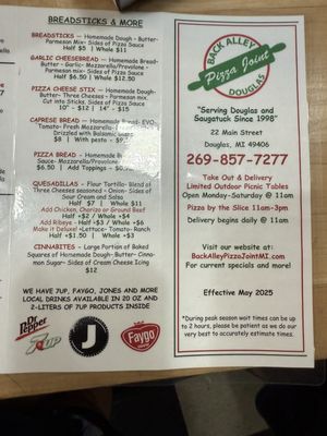 Menu photo 1 Back Alley Pizza Joint Douglas, MI Menu photo 1 Back Alley Pizza Joint Douglas, MI
