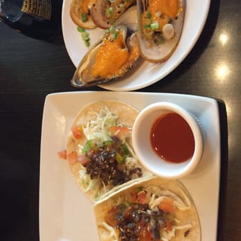 Hoshi Sushi - Kalbi tacos and baked mussels. Tacos had just a sprinkling of meat dust. Mussels are okay/good. - Sushi Bars Near Me - Fullerton, California
