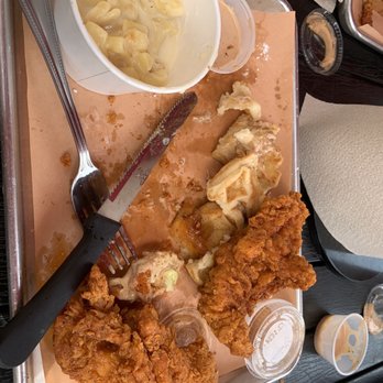 The Cookshack - Chicken and waffles with a side of Mac n cheese; already partially devoured - Chicken Shop Near Me - Houston, Texas