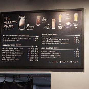 The Alley - Closeup of menu - Bubble Tea Near Me - Vancouver, British Columbia The Alley - Closeup of menu - Bubble Tea Near Me - Vancouver, British Columbia