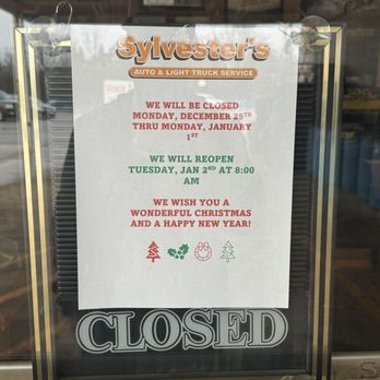 Sylvester's Auto & Light Truck Service - Christmas 2023 business hours - Auto Repair Near Me - Berea, Ohio Sylvester's Auto & Light Truck Service - Christmas 2023 business hours - Auto Repair Near Me - Berea, Ohio