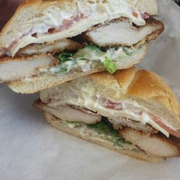 Jay's famous chicken cutlet on a hard roll Jay's famous chicken cutlet on a hard roll