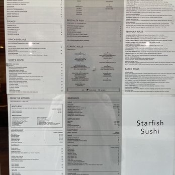 Starfish Sushi - Menu posted outside. - Sushi Bars Near Me - Downey, California