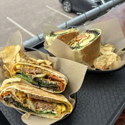 Left: hamburger Burger Crunchwrap, right is the Caesar-ish Bowl wrap. Left: hamburger Burger Crunchwrap, right is the Caesar-ish Bowl wrap.