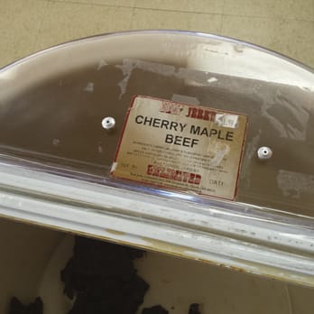 Beef Jerky Unlimited - Cherry maple jerky barrel.  Had to sneak this cuz she don't like photos. - Meat Shops Near Me - Dundee, Michigan