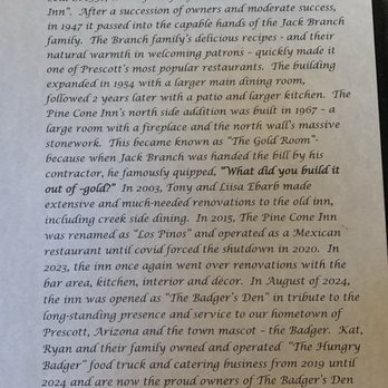 The Badger's Den - Restaurant History - Barbeque Near Me - Prescott, Arizona