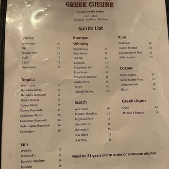Troy - Alcoholic beverage list - Mediterranean Near Me - Martinez, California