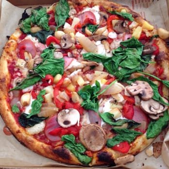 Blaze Pizza - Spicy Red Sauce, Ham, Bacon, Chicken, Pineapple, Mushroom, Basil, Roasted Garlic, Red Peppers, Sautéed Onions, & Spinach ($8) - Salad Near Me - Orange, California