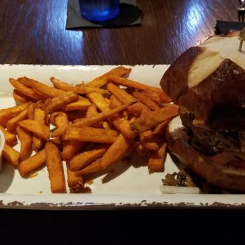 Basement Burger Bar - Make your own burger with sweet potato fries and a DELICIOUS cinnamon dipping sauce - Burgers Near Me - Farmington, Michigan Basement Burger Bar - Make your own burger with sweet potato fries and a DELICIOUS cinnamon dipping sauce - Burgers Near Me - Farmington, Michigan