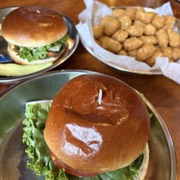 Tots, burger, chicken sandwich. Tots, burger, chicken sandwich.