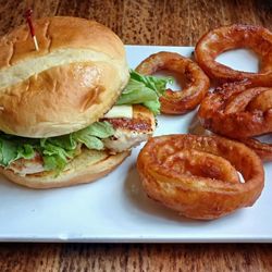 Portal Cafe - Grilled Chicken Sandwich & amazing onion rings