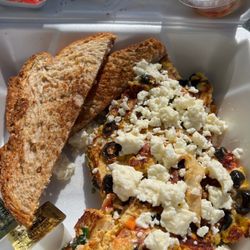 7th Ave Cafe - Greek omelet + chicken and a side of red pepper hummus (delicious)