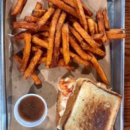 Lobster grilled cheese with sweet potato fries