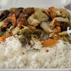 Sesame Hut - Beef and broccoli, a bite taken out