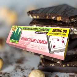 Happy Trails Medicinals - 3 Tall Pines' Delta 8 Cherry Crunch Chocolate Bar is truly out of this world! 500mg of D8 per chocolate bar!