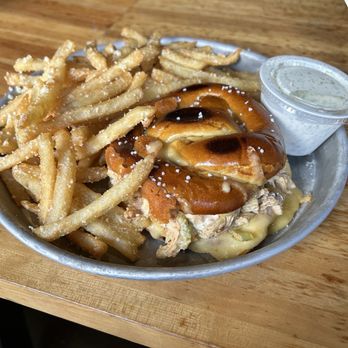Elephant & Co. Royal Oak - Chicken salad and upgraded garlic parm fries - side of ranch - Beer Bar Near Me - Royal Oak, Michigan