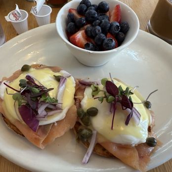 Eggcellent - Lox Benedict with a side of berries - Breakfast & Brunch Near Me - Lewes, Delaware Eggcellent - Lox Benedict with a side of berries - Breakfast & Brunch Near Me - Lewes, Delaware