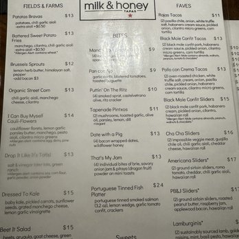 Milk & Honey Tapas - Menu as of 6/24 - Tapas Bars Near Me - Santa Barbara, California