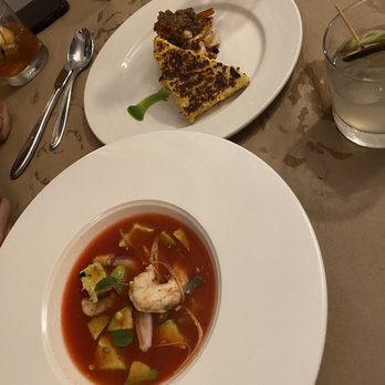 Boucherie - Watermelon gazpacho; Blackened Shrimp & Grit Cake - Barbeque Near Me - New Orleans, Louisiana Boucherie - Watermelon gazpacho; Blackened Shrimp & Grit Cake - Barbeque Near Me - New Orleans, Louisiana